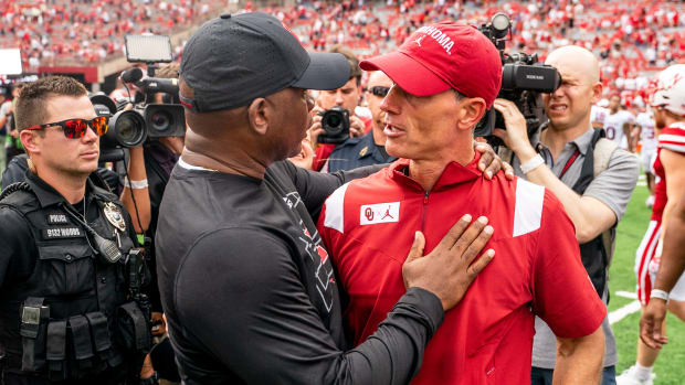 Mickey Joseph and Brent Venables postgame 2022 Nebraska vs Oklahoma football USATSI_19063931